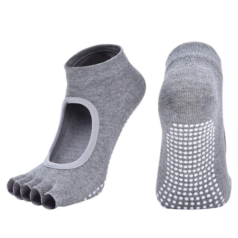 2 Pairs Toeless Yoga Socks Non-Slip Grips for Pilates Ballet Dance Barefoot Workout Cotton Open Toe Women Sports Socks Black & Grey - BeesActive Australia