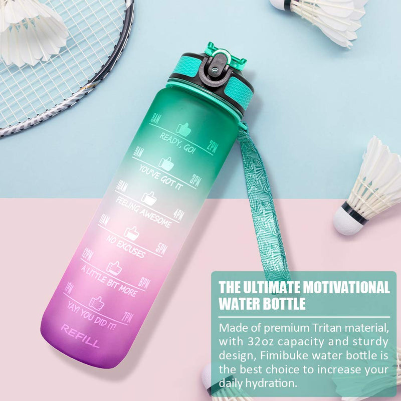 32 oz Motivational Water Bottle with Time Marker & Straw - BPA Free & Leakproof Tritian Frosted Portable Reusable Fitness Sport 1L Water Bottle for Men Women Kids Student to Office School Gym Workout A1.Ombre: Mermaid - BeesActive Australia
