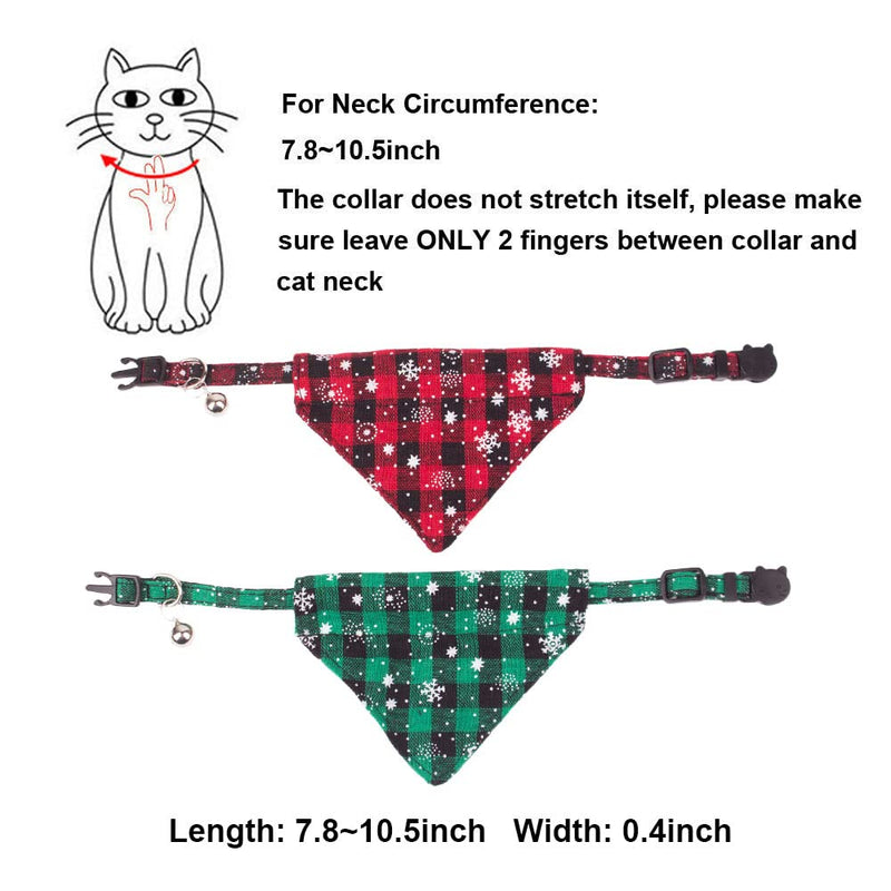 ADOGGYGO Christmas Cat Collars Breakaway with Bell, 2 Pack Adjustable Cat Collar with Removable Bandana, Red Green Plaid Snowflake Cat Bandana Collar for Kittens Cats Plaid & Snowflake - BeesActive Australia