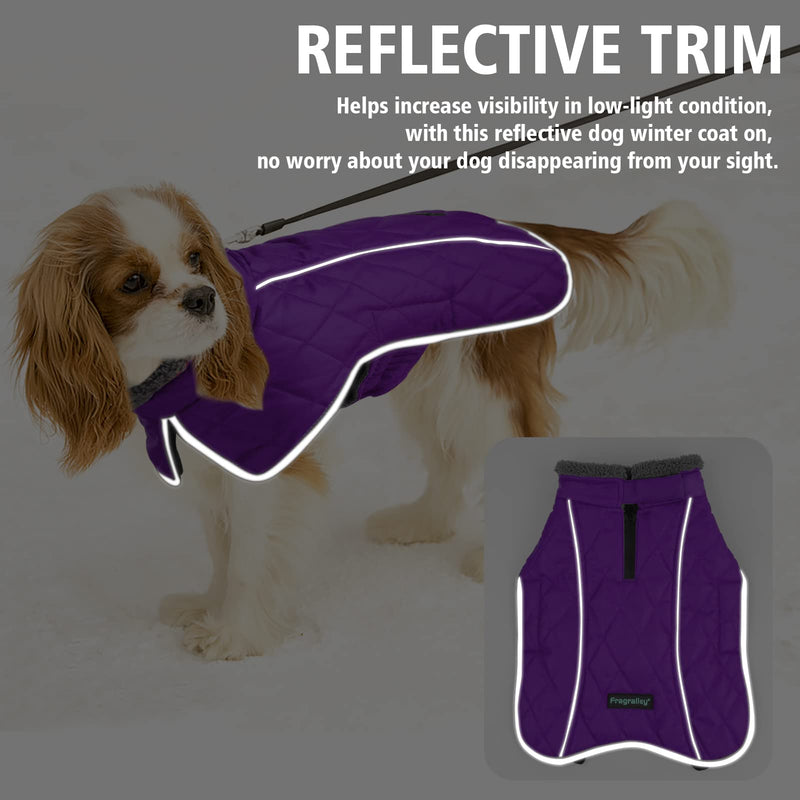 Fragralley Dog Winter Coat Jacket - Reflective Adjustable Windproof Dog Turtleneck Clothes, Doggie Cold Weather Vest, Warm Fleece Lining Puppy Snow Coat for Small Medium Large Dogs Purple - BeesActive Australia