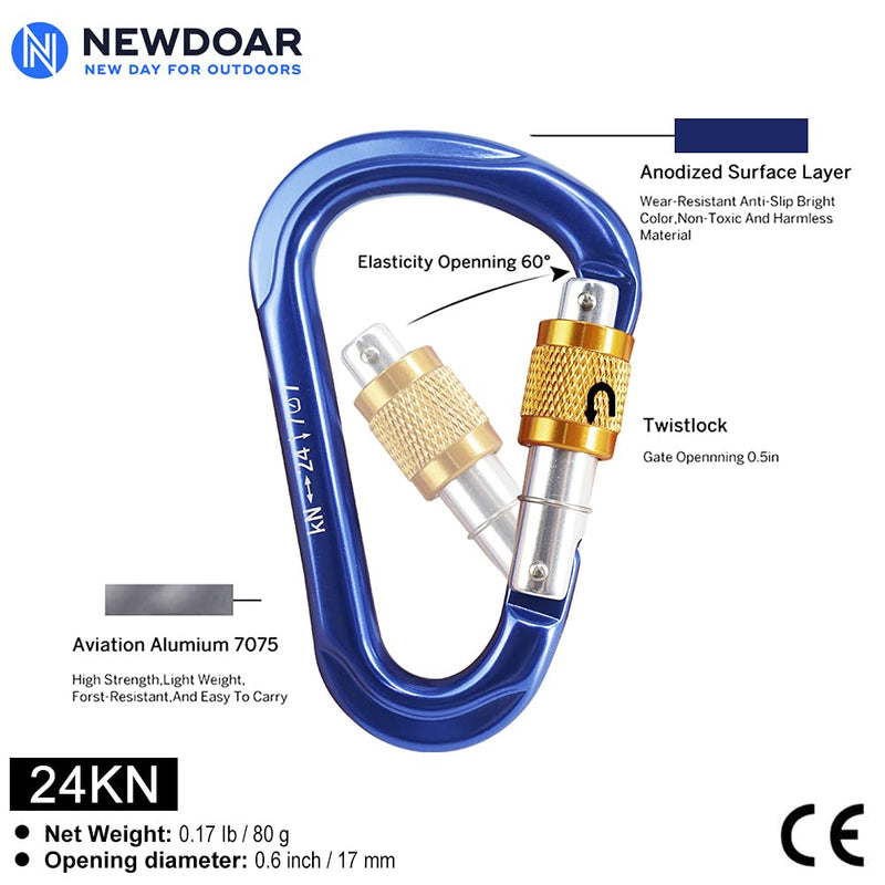 NewDoar Heavy Duty Locking Clips 24KN/5400lbs,Screwgate Locking for Keychain Dog Leashes&Harness, Heavy Duty Clips for Camping, Hiking, Swing, Hammock Pear Shape Blue 4Pcs - BeesActive Australia