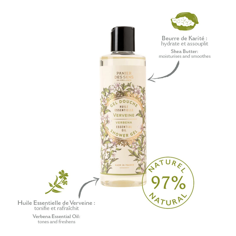 Panier des Sens - Shower Gel - Verbena Body Wash Women & Men - With Shea Oil - Shower Lotion Made in France - Moisturizing Body Wash 96% Natural Ingredients - SLS Free - 8.45 Fl.oz/250ml 8.45 Fl Oz (Pack of 1) - BeesActive Australia