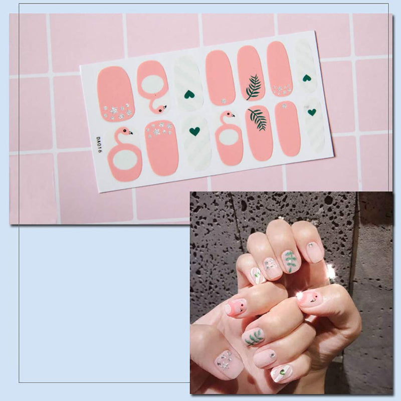 WOKOTO 8 Sheets Adhesive Nail Art Polish Stickers Tips With 1Pc Nail File Glitter Leopard Print Design Nail Wraps Decals Manicure Kit - BeesActive Australia