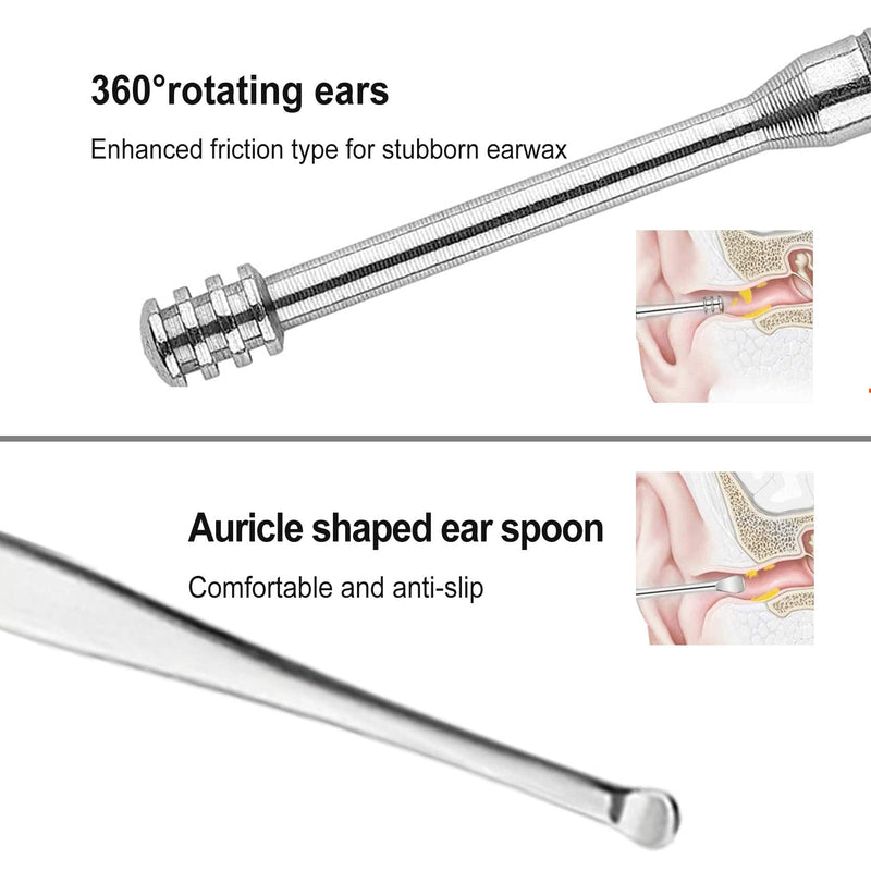6 Pieces Stainless Steel Ear Scoop Set Earwax Remover Tool Spiral Spring Ear Cleaning Kit Ear Wax Tool Earwax Removal Kit for Thorough Earwax Remover - BeesActive Australia