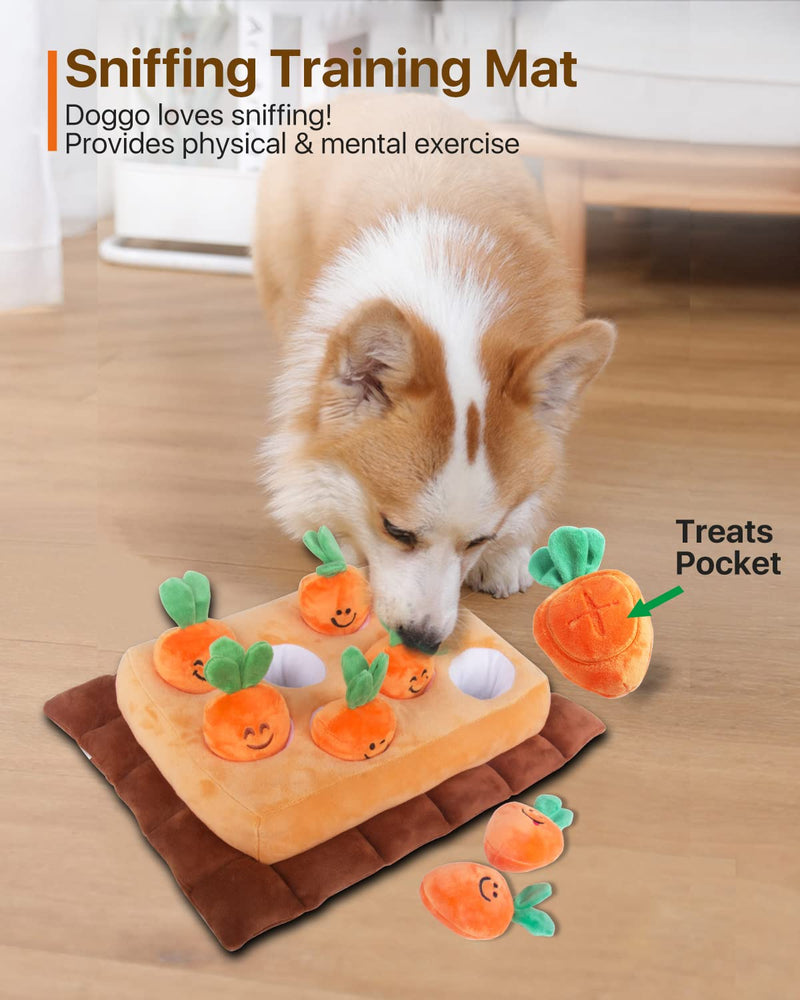 Snuffle Mat for Dogs, Pet Food Feeding Mat for Foraging Skills Training & Slow Feeding, Smell Nosework Treats Games for Dogs with Carrots Plush Toys - BeesActive Australia