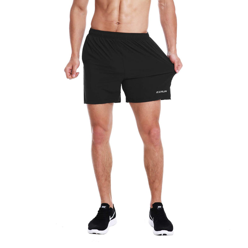 [AUSTRALIA] - EZRUN Men's 5 Inches Running Workout Shorts Quick Dry Lightweight Athletic Shorts with Liner Zipper Pockets Black Medium 