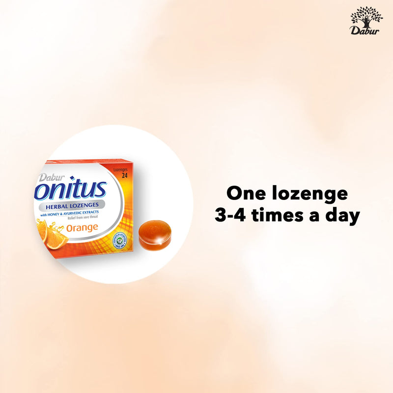 Dabur Honitus Herbal Lozenges | Effective Relief from Cough & Sore Throat Pain | Orange Flavor - 24 Lozenges - BeesActive Australia