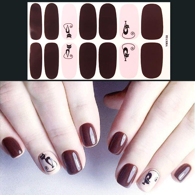 WOKOTO 6 Pieces Adhesive Nail Art Decals Tips With 1Pc Nail File Pink Cat Nail Polish Wraps Stickers Strips Set Manicure Design kit01 - BeesActive Australia