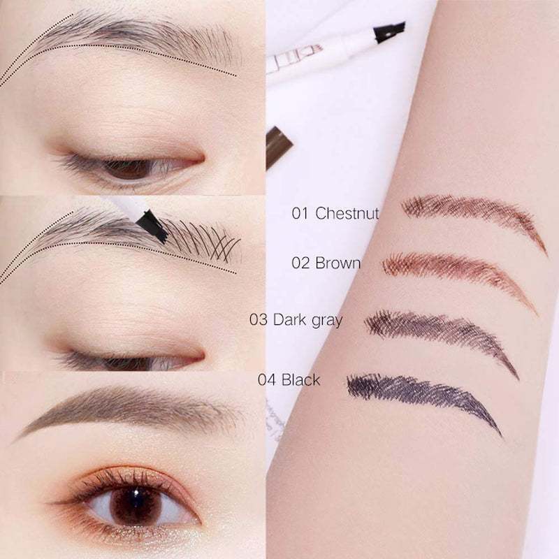 Eyebrow Pen,MoonKong 4 Point Eyebrow Pencil Waterproof Eye Brown Makeup,Eyebrow Kits with 3 Eyebrow Stencil,1 Brow Razor(1# Dark Brown/Chestnut) 1# Dark Brown/Chestnut - BeesActive Australia