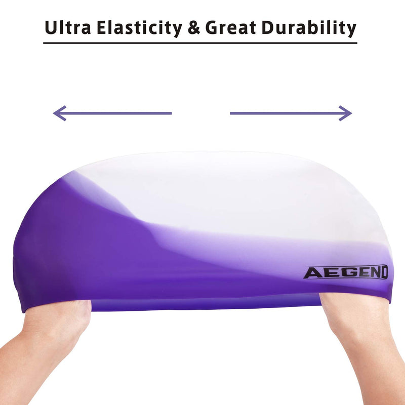 [AUSTRALIA] - Aegend 2 Pack Swim Cap for (Age 2-12), Durable Silicone Swimming Cap for Kids Youths, Comfortable Fit for Long Hair and Short Hair, 6 Colors Bright Purple & Pink Medium (age 5-10) 