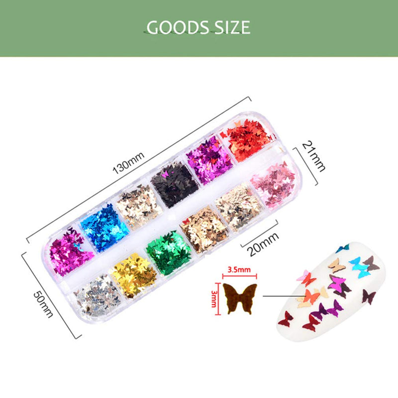 Huastyle 12 Colors Nail Art Flakes Decals, 3D Butterfly Nail Glitter Sequins Stickers Manicure Supplies for Nail Art Decoration & DIY Crafting - BeesActive Australia