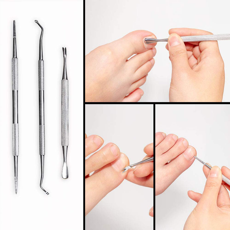 Ingrown Toenail Tool Kit, 3 Pack Stainless Steel Double Sided Pedicure Nail File Lifter Spoon Nail Pusher Cleaner Professional Pedicure Tools - BeesActive Australia