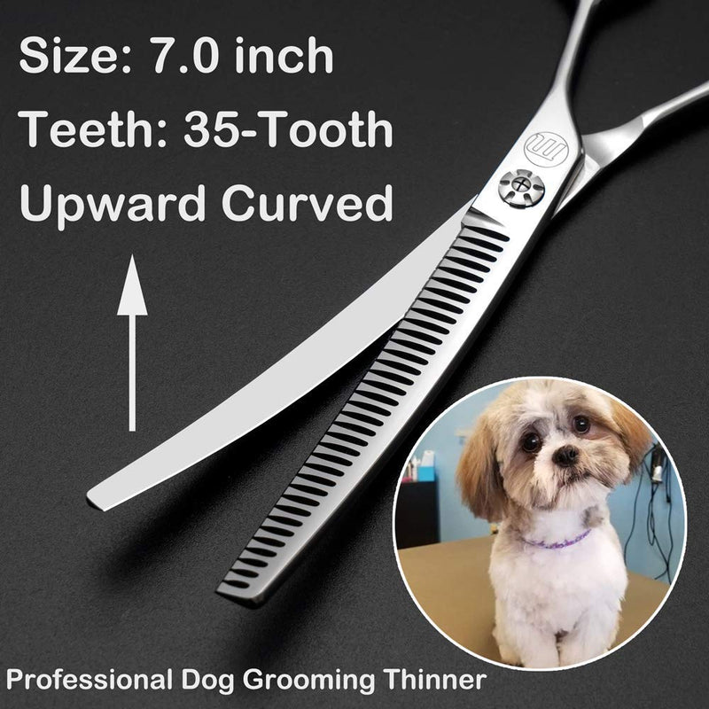 Moontay Professional 7.0" Dog Grooming Chunkers Scissors, Upward Curved Pets Grooming Thinning/Blending Shears - Japan 440C Stainless Steel for Pet Groomers or Family DIY Use 7.0 inches 35 Teeth - BeesActive Australia