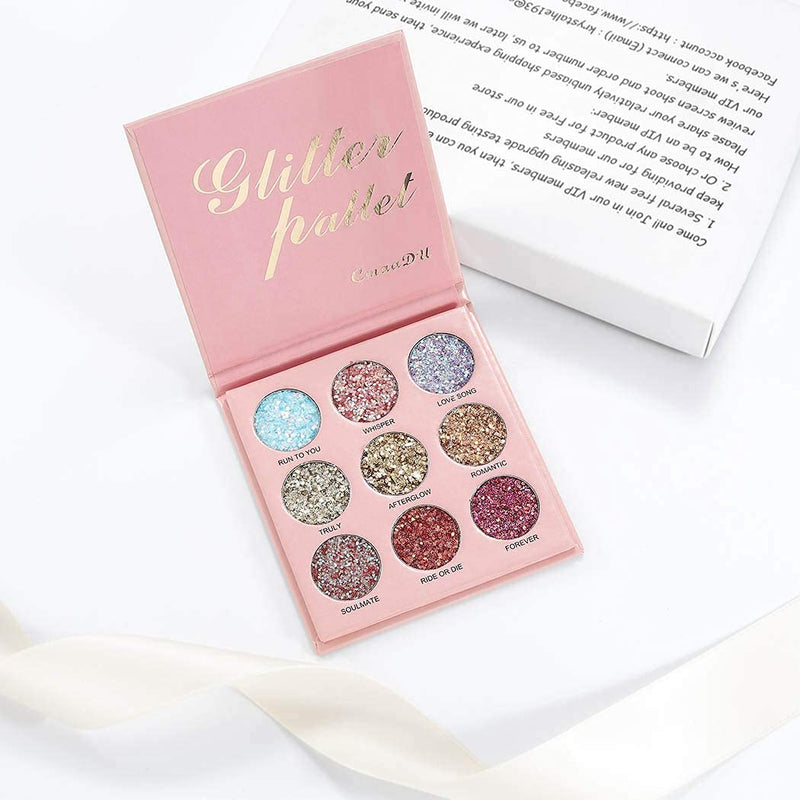 Kilshye Glitter Eyeshadow Palette Sparkle Shimmer Eye Shadow 9 Color Highly Pigment Eyes Shadows Waterproof Long Lasting Eyeshadows Professional Eye Make up for Women and Girls - BeesActive Australia