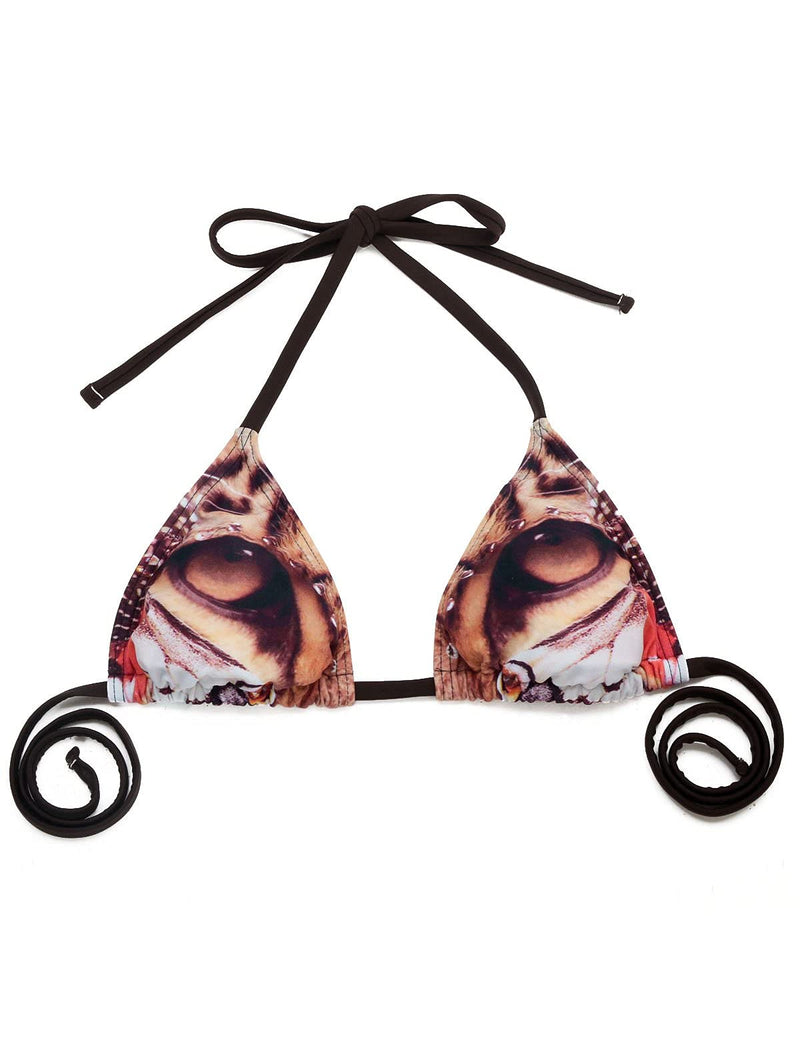 RELLECIGA Women's Sexy Brazilian Bikinis for Women Halter String Triangle Top with Cheeky Bikini Bottom Large Tiger Pattern - BeesActive Australia