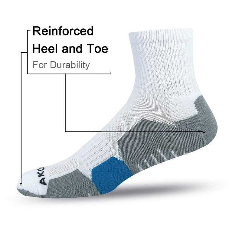 AKOENY Men's Athletic Quarter Ankle Socks for Walking Running Work (6 Pack) White 9-12 - BeesActive Australia