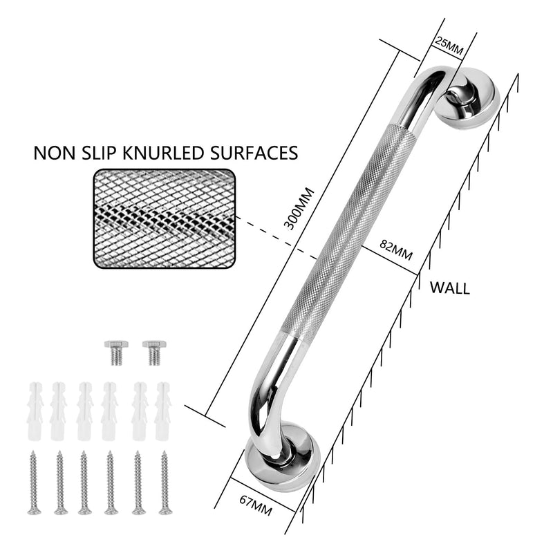 12inch Anti Slip Shower Grab Bar Handle, Chrome Stainless Steel Bathroom Grab Bar, Knurled Bathroom Balance Bar,Safety Hand Rail Support,Handicap Elderly Senior Assist Bath Handle 12 Inch (Pack of 1) Silver Knurled (304) - BeesActive Australia