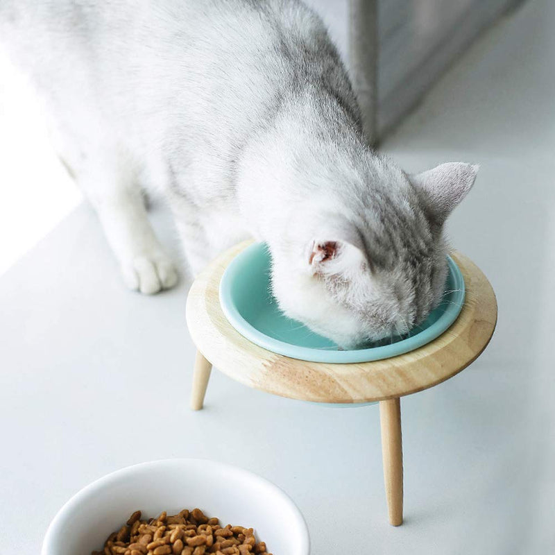 LIONWEI LIONWELI Ceramic Adjustable Elevated Raised Pet Bowl with Wood Stand for Cats and Dogs No Spill Pet Food Water Feeder (3 Installation Methods for Different Height) Small White - BeesActive Australia