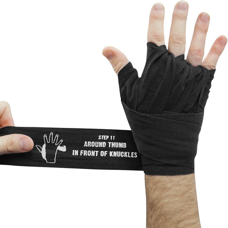 [AUSTRALIA] - ArrowWay Instructional Hand Wraps w/Printed Directions for Boxing & MMA - 142" Meister Elastic Black 