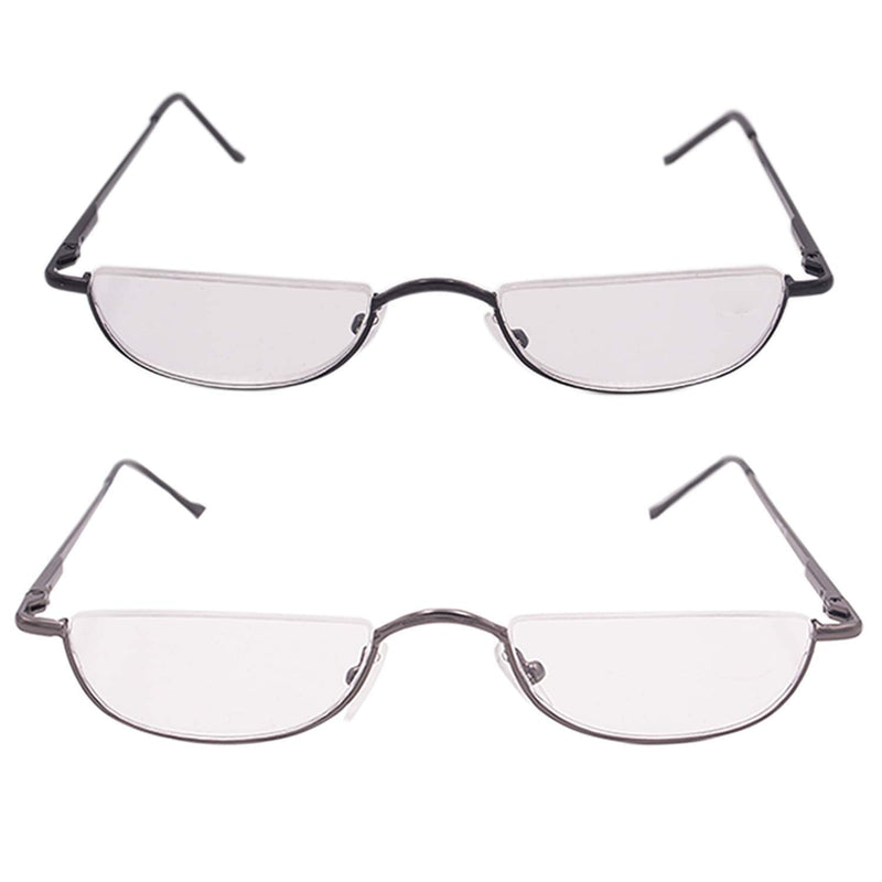KoKoBin Half Frame Reading Glasses Spring Hinges for Men Women Slim Half Moon Lens Readers Metal Semi Rimless eyewear Black/Gray 3.0 Dioptres - BeesActive Australia