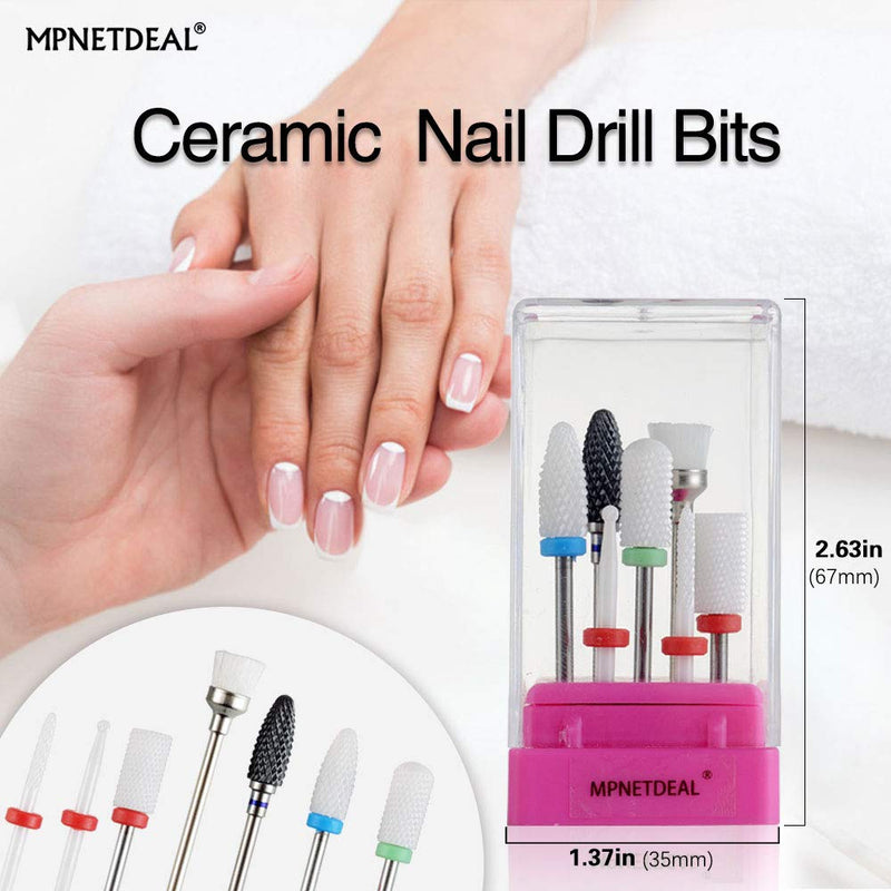 MPNETDEAL Ceramic Nail Drill Bits Set 7Pcs, Durable Less Dust, 3/32 inch for Acrylic Gel Nails Cuticle Manicure, Professional Acrylic Nail File Drill Bit - BeesActive Australia