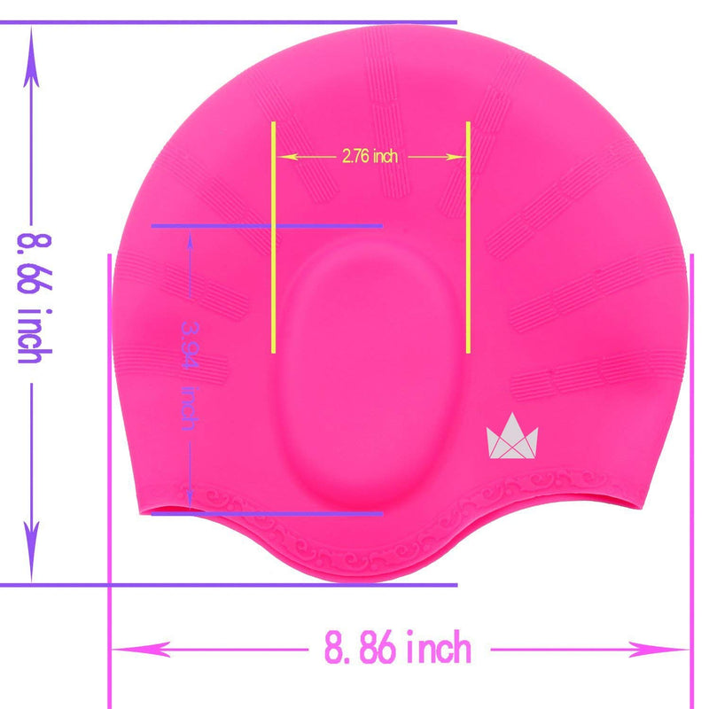 [AUSTRALIA] - The Friendly Swede Silicone Long Hair Swim Caps - Durable Silicone Swimming Caps for Women Men Adults Kids (2 Pack) Hot Pink + Purple 