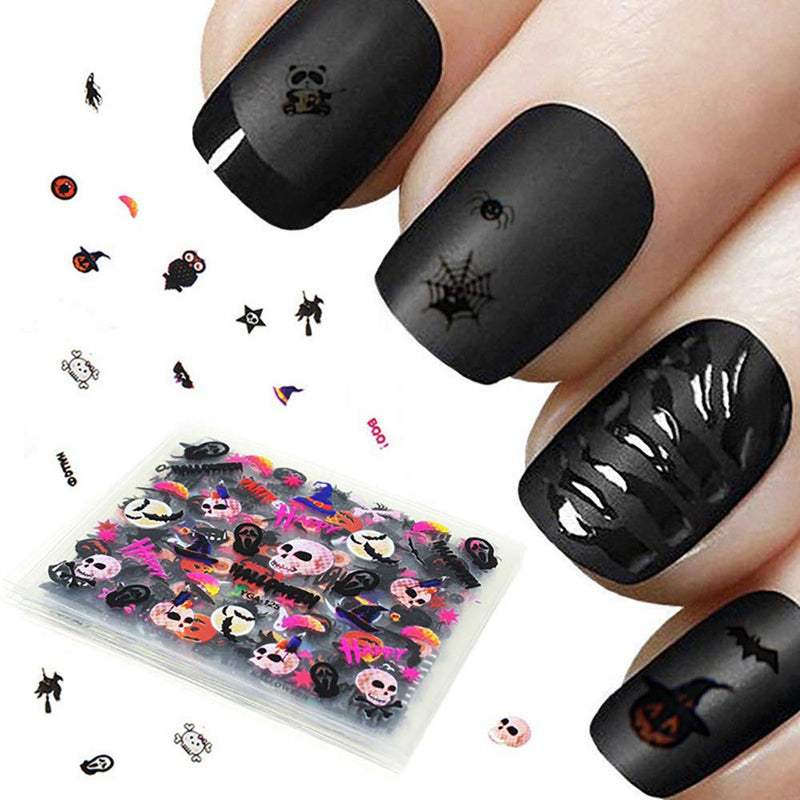 WOKOTO 24Pcs Halloween 3d Nail Adhesive Decals Nail Art Decoration Accessory With 1 Pcs Tweezers Manicure Sticker Kit - BeesActive Australia