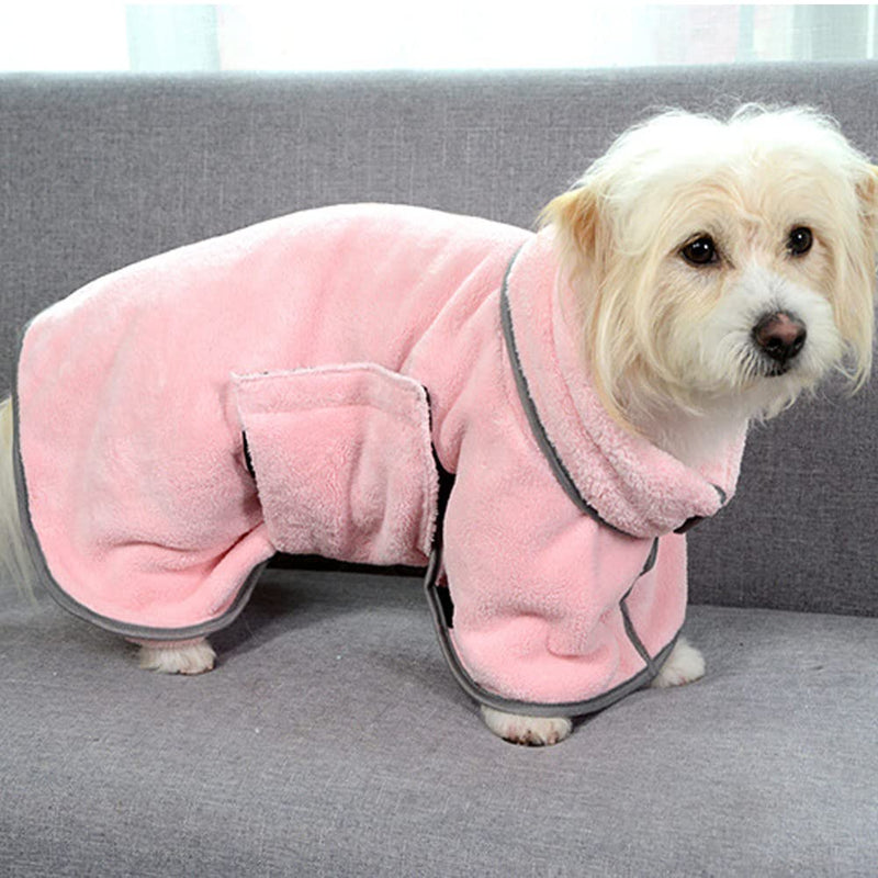 ZAOWU Dog Drying Coat Cat Bathrobe Towel Absorbent Soft Microfiber Bath Towel Pet Night Cape with a Grooming Brush Medium Pink - BeesActive Australia