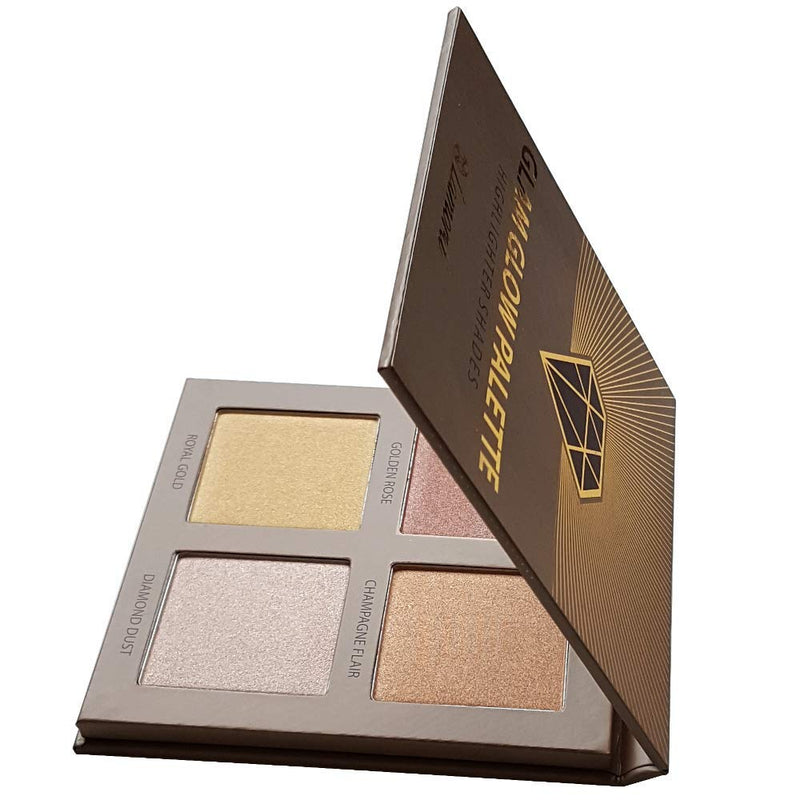 Highlighter Palette Highlighter Makeup Iluminador - Glow Bronzer Powder Makeup Highlighter Kit With Mirror - 4 Highly Pigmented Face Highlighter Shimmer Colors - Vegan, Cruelty Free & Hypoallergenic - BeesActive Australia