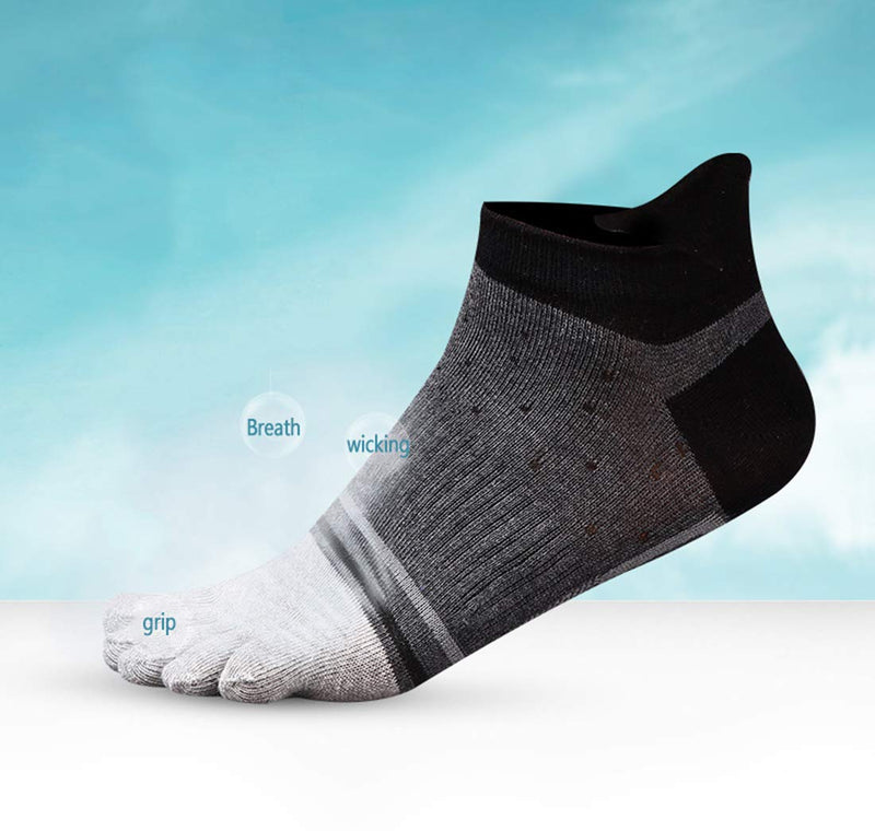 Men Cotton Low Cut Toe Socks 5 Finger No Show Mesh Wicking 6 Pack 9 Pack Black2 - BeesActive Australia