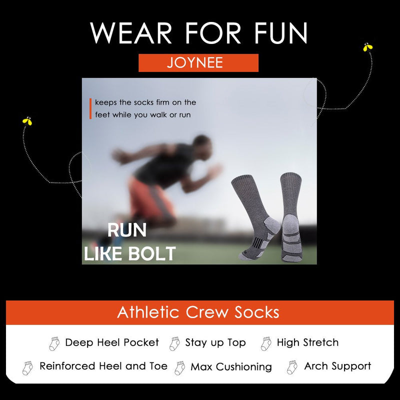 JOYNÉE Mens 6 Pack Athletic Cushion Crew Socks Performance Running Socks Grey 1(6 Pairs) - BeesActive Australia