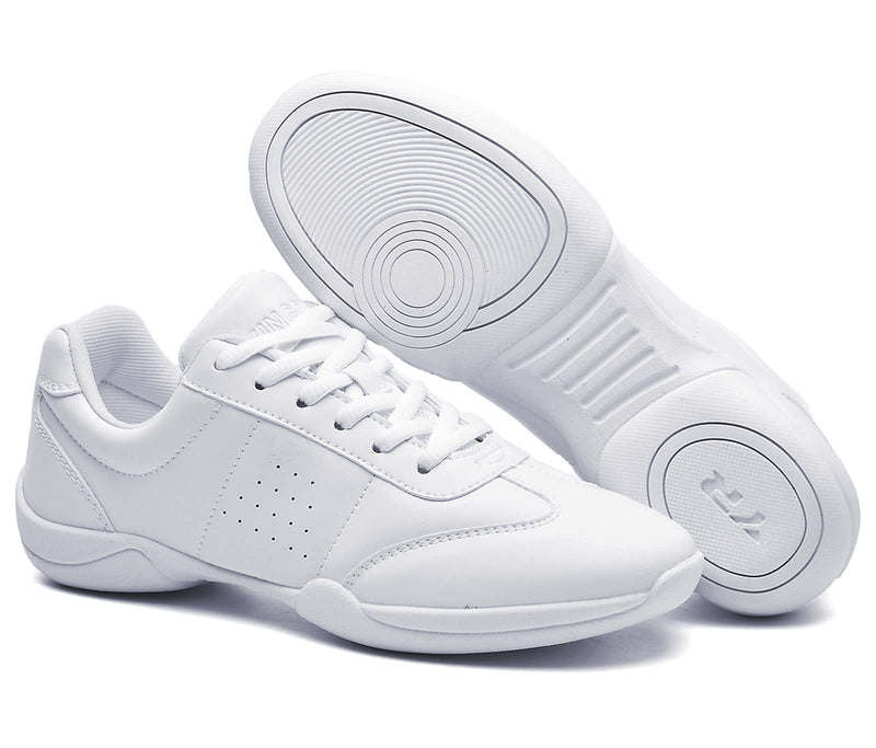 DADAWEN Adult & Youth White Cheerleading Shoe Athletic Sport Dance Shoes Training Competition Tennis Sneakers Cheer Shoes 12 Little Kid White(girl) - BeesActive Australia