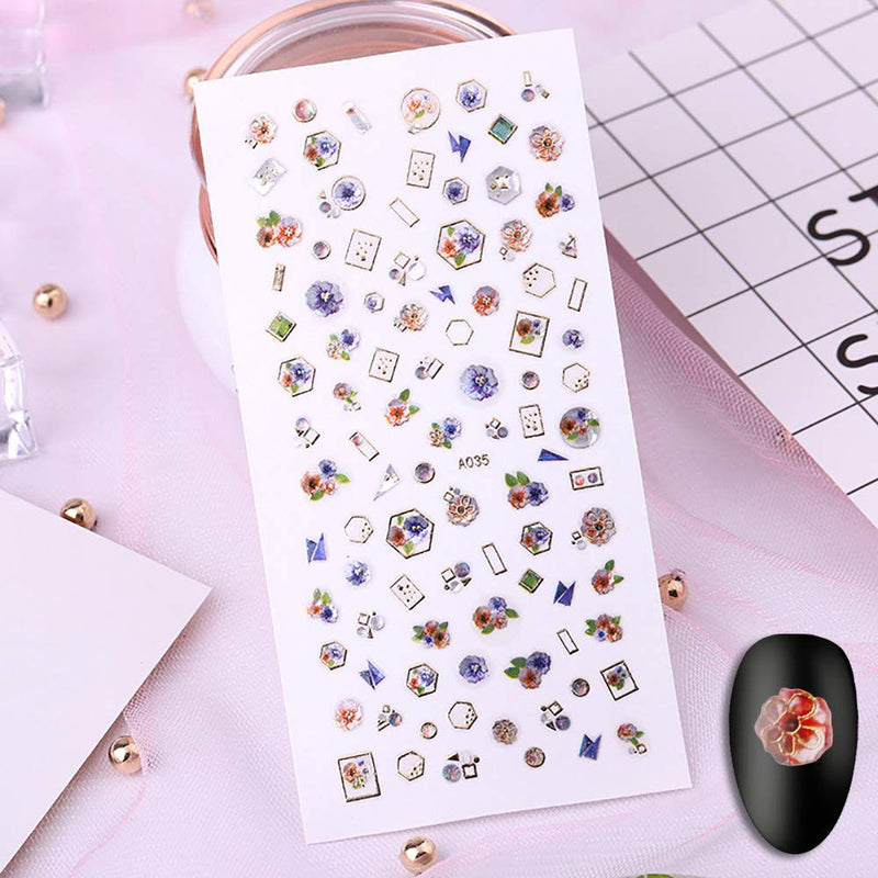 WOKOTO 6 Sheets Adhesive Nail Rhinestone Stickers Set Flower Diamond Design Nail Art Decals 3D Manicure Jewelry Decoration KIT1 - BeesActive Australia