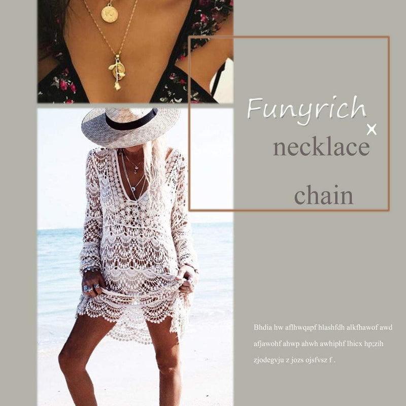 Funyrich Boho Layered Portrait Necklace Chain Gold Flower Necklaces Bead Pendant Jewelry for Women and Girls - BeesActive Australia