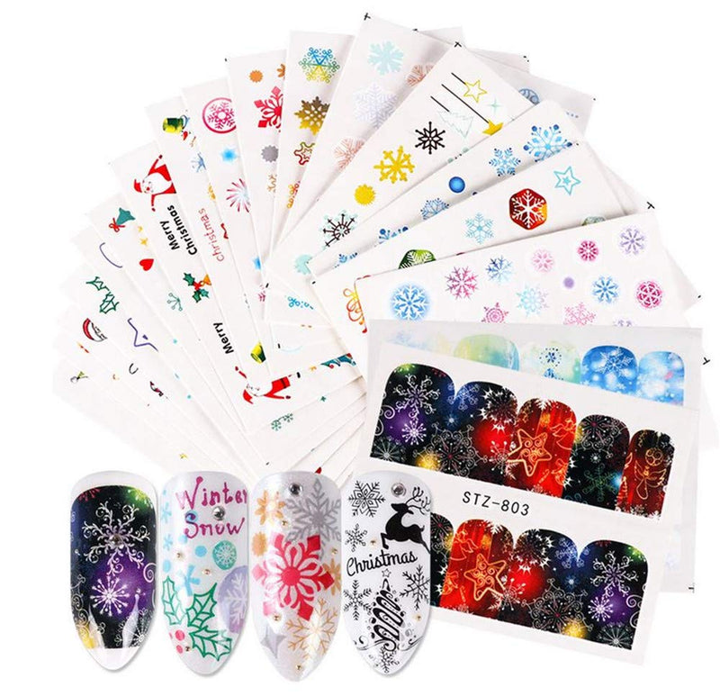 XICHEN 46 pieces Nail Art Mixed DIY Nails Tips Sticker Various Christmas-related patterns (snowflakes, Christmas hats/socks/old people/trees, elk, etc.) Nail Decorations - BeesActive Australia
