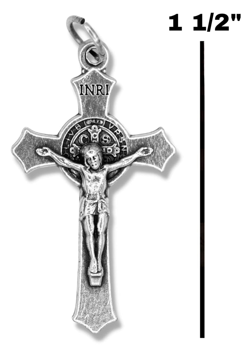 Bulk Pack of 25 - St Benedict Crucifix Cross for Rosary Making - 1.5 Inch Silver Oxidized Crucifix Rosary Part for Catholic Necklace, St Benedict Rosary and Rosary Making Supplies, Made in Italy - BeesActive Australia