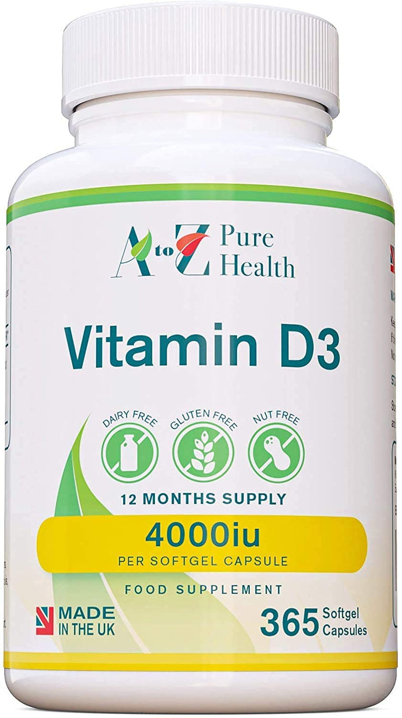 Premium Vitamin D3 Softgel | High Strength Vitamin D3 4000iu Supplement | 365 Easy to Swallow Softgel Capsule | One a day, Year Supply |Supports Healthy Bones,Teeth, Muscle and Immune System | UK Made - BeesActive Australia