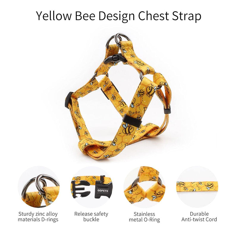 QQPETS Dog Harness Collar Leash - No Pull Pet Adjustable Back Clip Halter Basic Collar Heavy Duty 5FT Anti-Twist Leash for Extra Small Puppy Medium Large Breed Training Easy Walk Running Yellow Bee S - BeesActive Australia