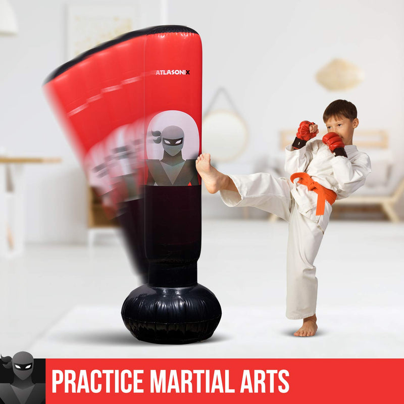[AUSTRALIA] - Inflatable Kids Punching Bag – Free Standing Ninja Boxing Bag for Immediate Bounce-Back for Practicing Karate, Taekwondo, MMA and to Relieve Pent Up Energy in Kids and Adults/Tall 5’ 3” 