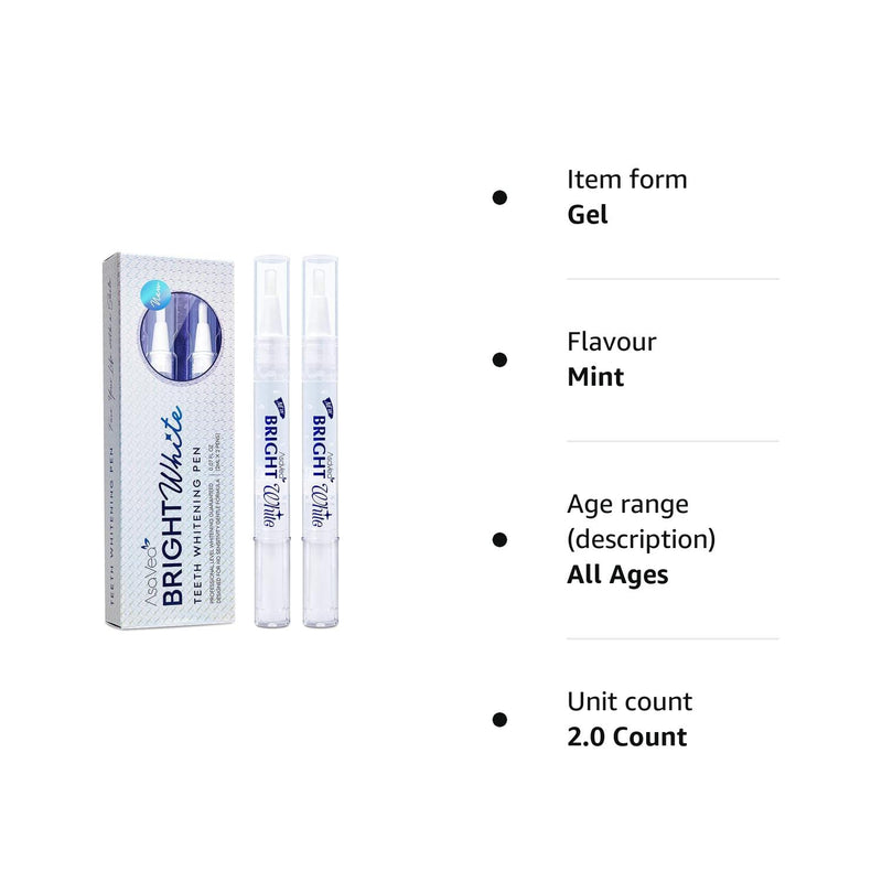 AsaVea Teeth Whitening Pen-2 pens, More Than 20 Uses, Effective, Painless, No Sensitivity, Travel Friendly, Easy to Use, Beautiful White Smile, Natural Mint Flavor - BeesActive Australia