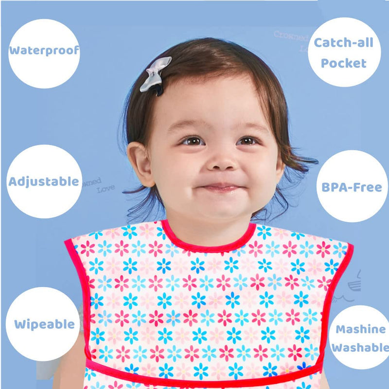 Baby bibs Waterproof Feeding bib - Starter Bib with Catcher Pocket For Todder Infants Washable Soft 4Pac 6-24M colour1 - BeesActive Australia