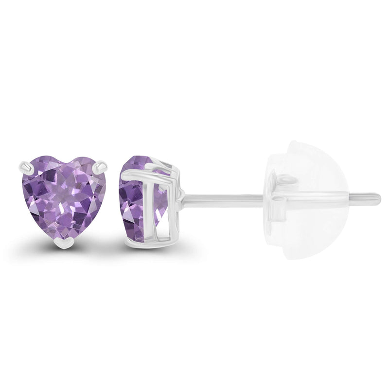 Solid 14K Gold 4mm Heart Genuine Birthstone Stud Earrings For Women | Hypoallergenic Studs | Natural or Created Gemstone Stud Earrings For Women and Girls Rose De France white-gold - BeesActive Australia