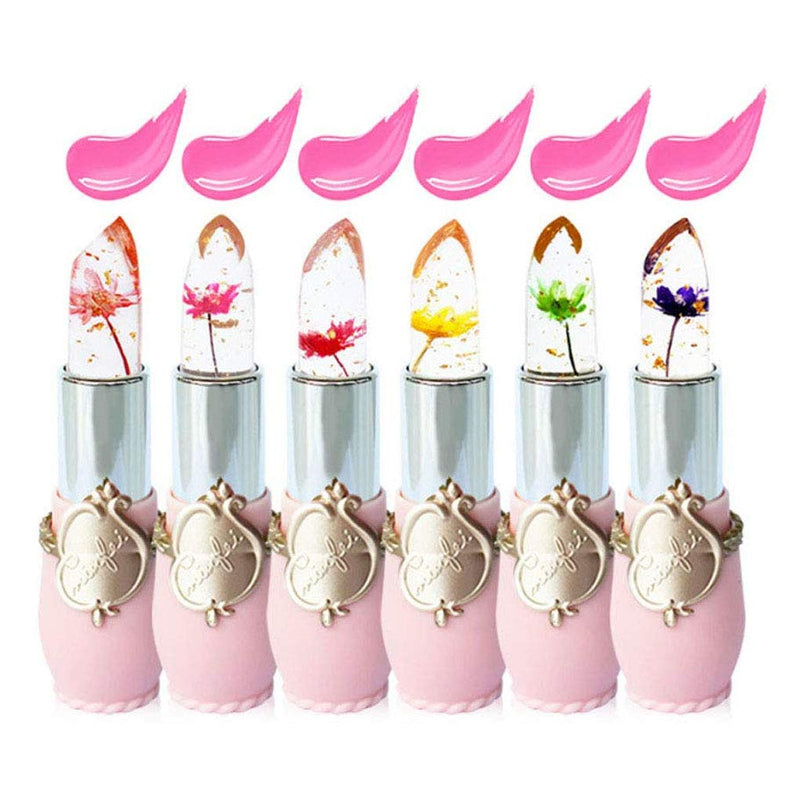 SuperThinker Crystal Jelly Flower Lipstick, 6 PCS Moisturizer Clear Lip Gloss Lip Balm Makeup Set Magic Temperature Color Changing Lip Gloss for Women Girls (Pink) Pink - BeesActive Australia