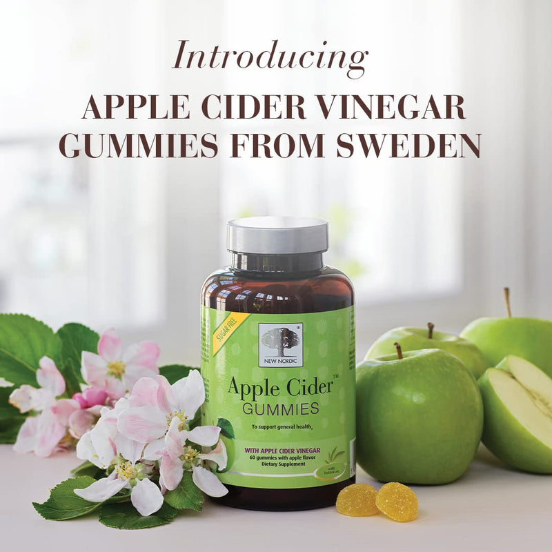 New Nordic Apple Cider Vinegar Gummies 60 Pack - with The Mother - Sugar Free Vegan Supplement Vitamins - Suitable for Men and Women - Dairy and Gluten Free - BeesActive Australia