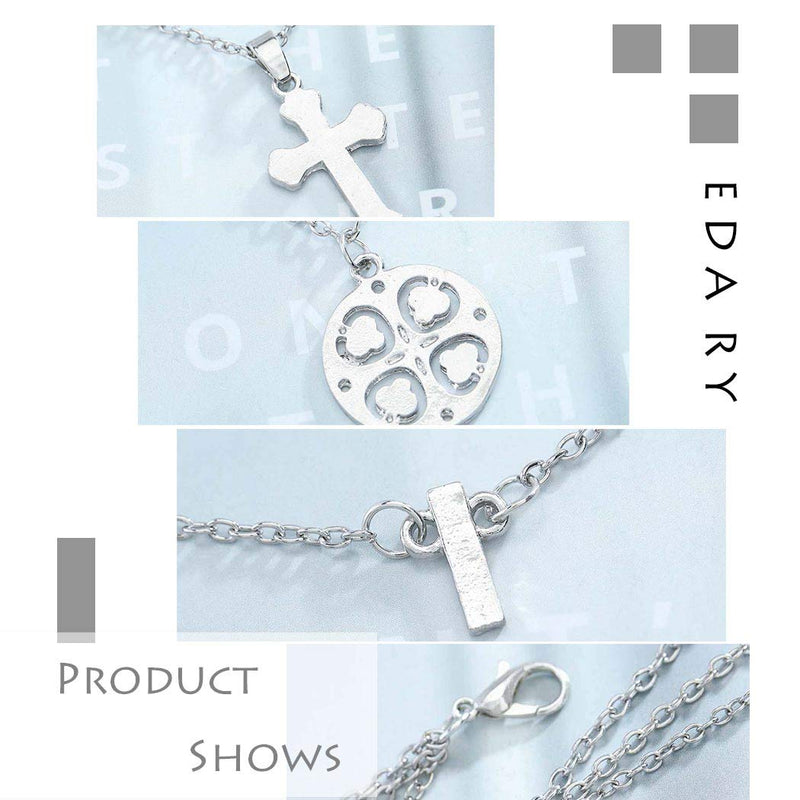 Edary Double Layered Necklace Moon Pendant Four-Leaf Clover Necklace Silver Jewelry for Women and Girls - BeesActive Australia