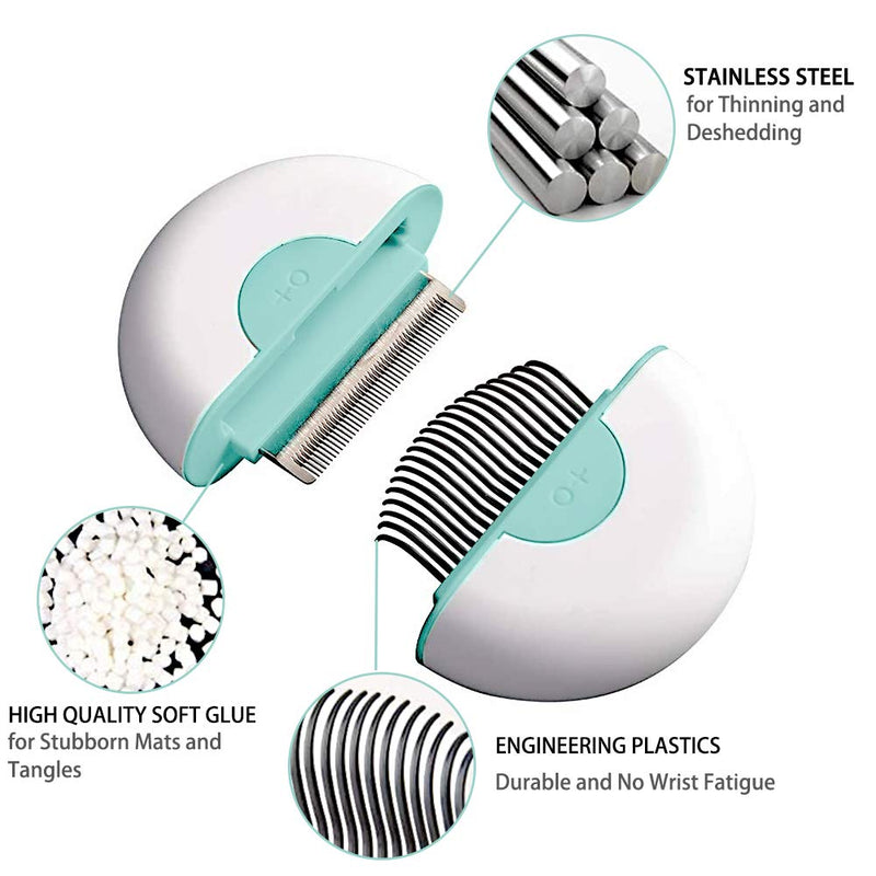 Plieren Cat Brush for Shedding and Grooming, 2 in 1 Massage Comb & Deshedding Brush for Long short haired cats &, Puppy Effectively Remove Shedding Mats, Tangled Hair, Dirt & Dander, 4×3.5inch green - BeesActive Australia
