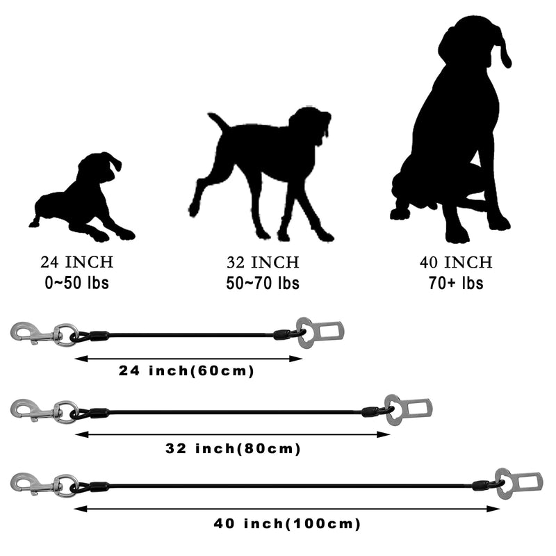 Mi Metty Dog Car Harnesses.Dog Car Seatbelt Made of Coated Wire Rope Safety Restraint No-Chew Tether Cable Stainless Steel. Vehicle Harnesses with Clips and Latch Attachment. Heavy Duty Dog Leash 24 inch/60 CM - BeesActive Australia