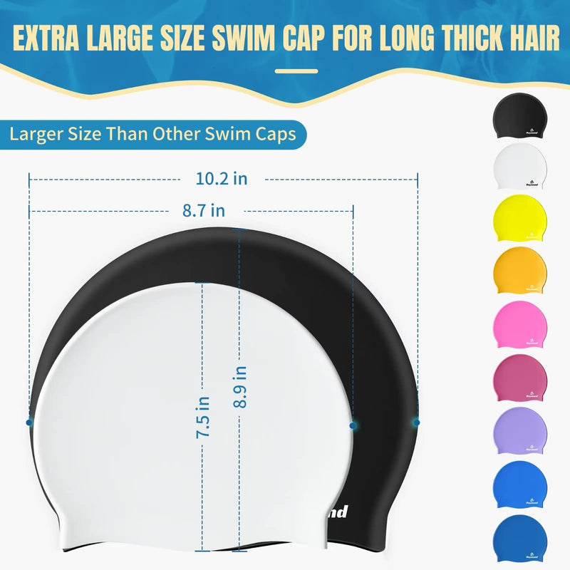 2 Pack Extra Large Swim Cap for Braids and Dreadlocks, Silicone Swimming Caps for Long Hair, Weaves, Extensions, Curls & Afros, Waterproof Adult Swim Hats Bathing Caps for Women Men Black+Rose Red - BeesActive Australia