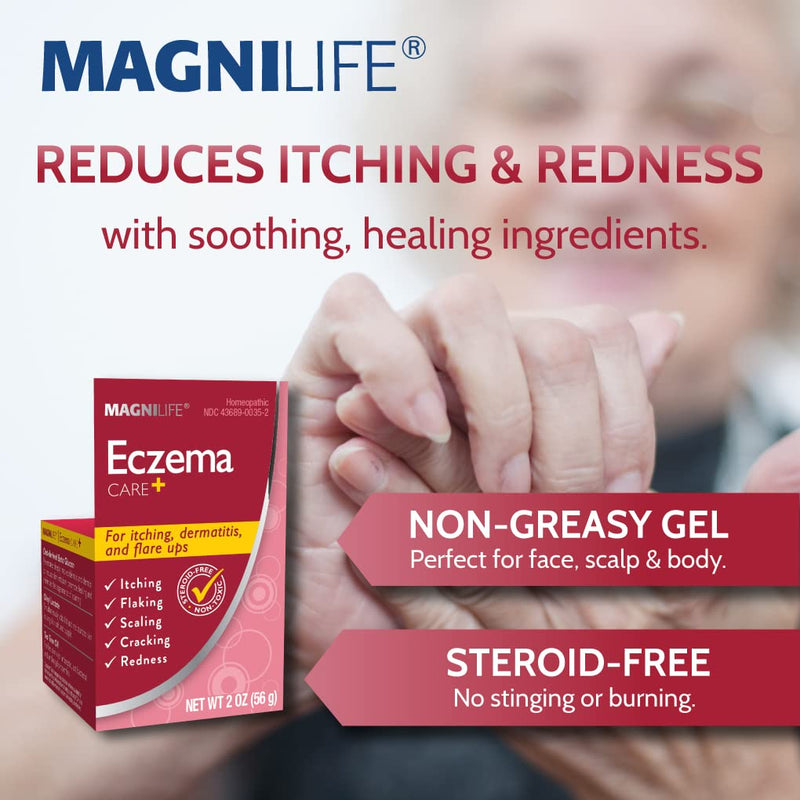 MagniLife Eczema Care+, Moisturizing Gel for Itchy, Dry Skin, Last Relief for Dermatitis and Eczema Flare-Ups - Natural Ingredients Aloe, Calendula & Tea Tree Oil - Steroid-Free, Paraben-Free - 2 oz - BeesActive Australia