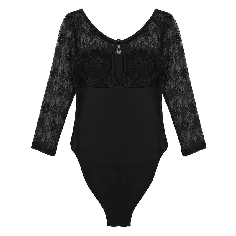 [AUSTRALIA] - TiaoBug Women's Sheer Mesh Lace 3/4 Sleeve Bodysuit Leotard Lingerie Jumpsuit Clubwear Black Medium 